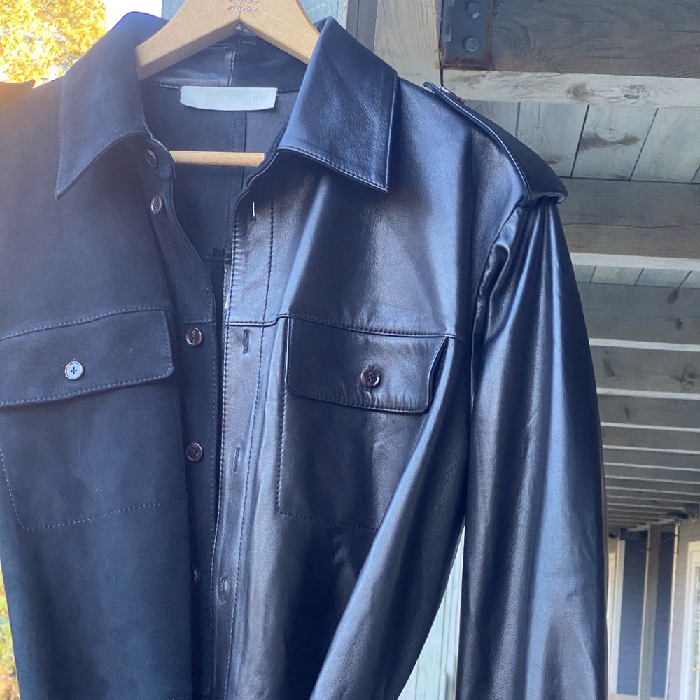 NWT New BR x Peter Do Black Leather Suede Belted Utility Shirt L Large Sold Out